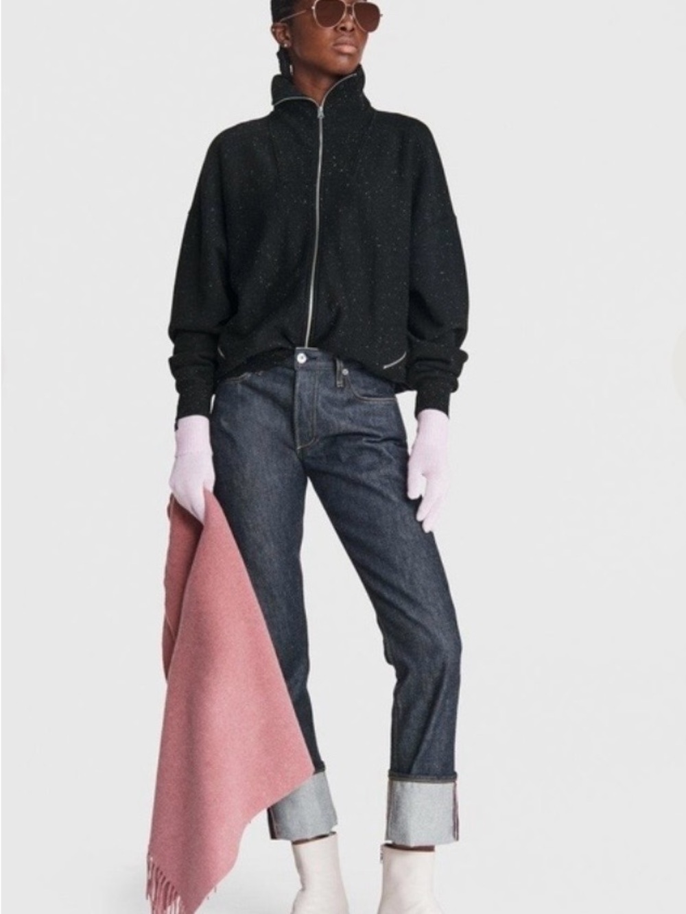 rag & bone Black Zip-Up Sweatshirt